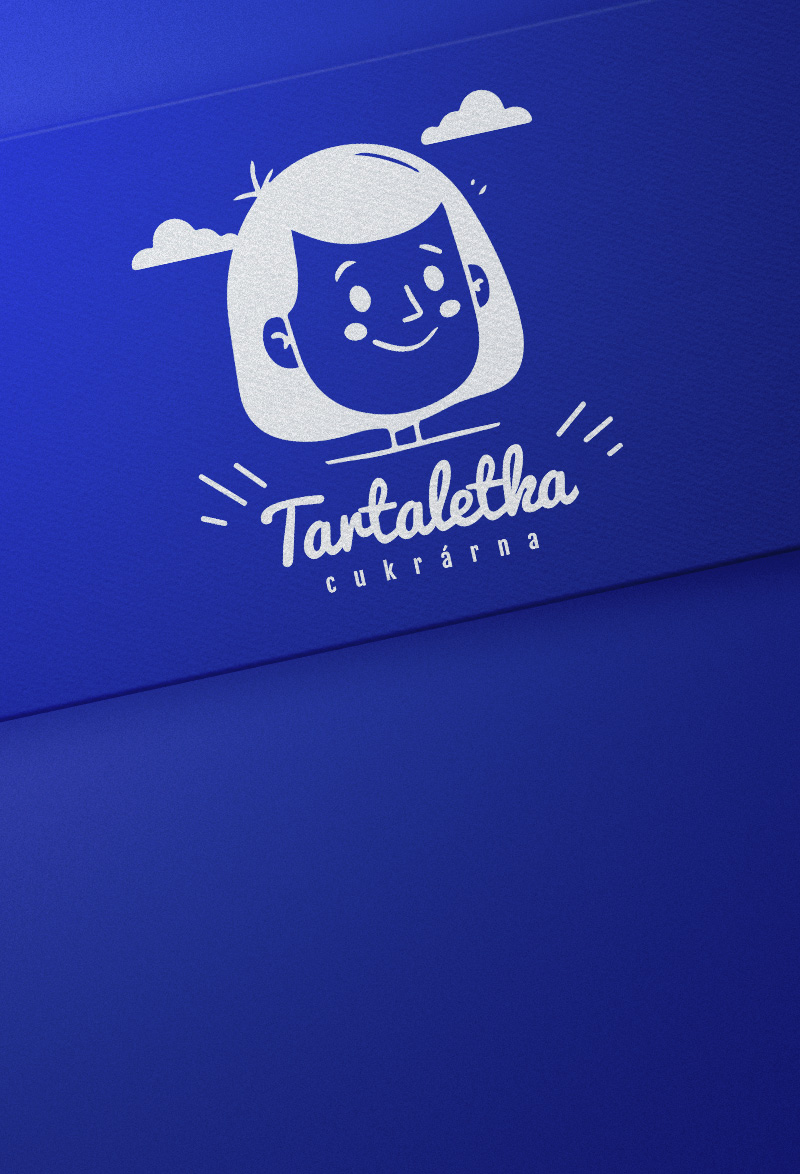 Kategorie Branding - Obrázek vizitky s ukázkou ilustrace, bílé logo na modrém pozadí